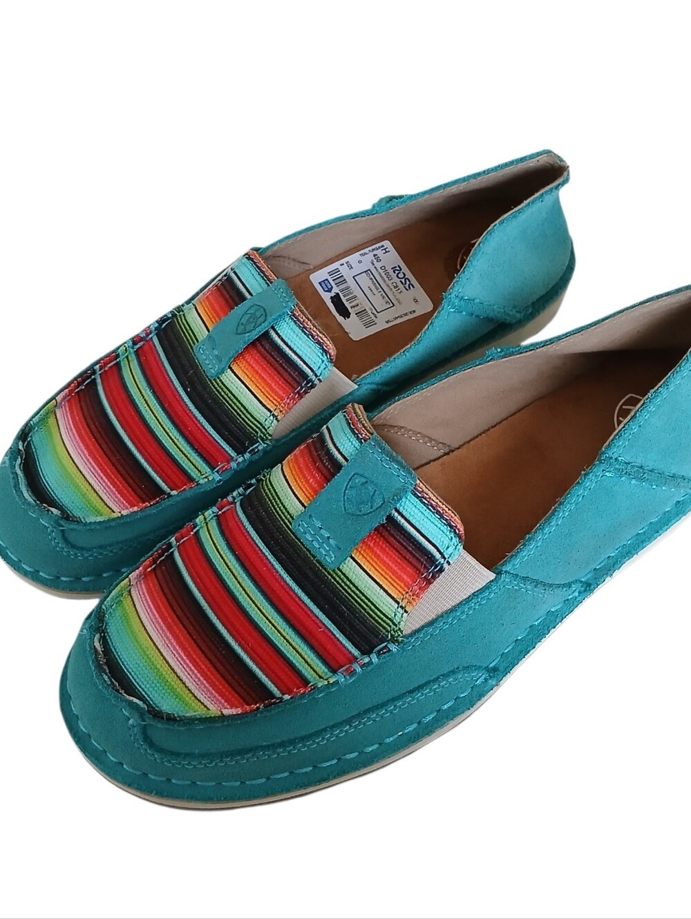 NEW ARIAT Cruiser Teal Suede Sarape Loafers Women's 8 Southwestern Crush Heel